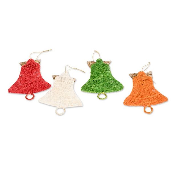 Alternate image for Handcrafted Natural Fiber Bell Holiday Ornaments Set of 4 Joyous Bells