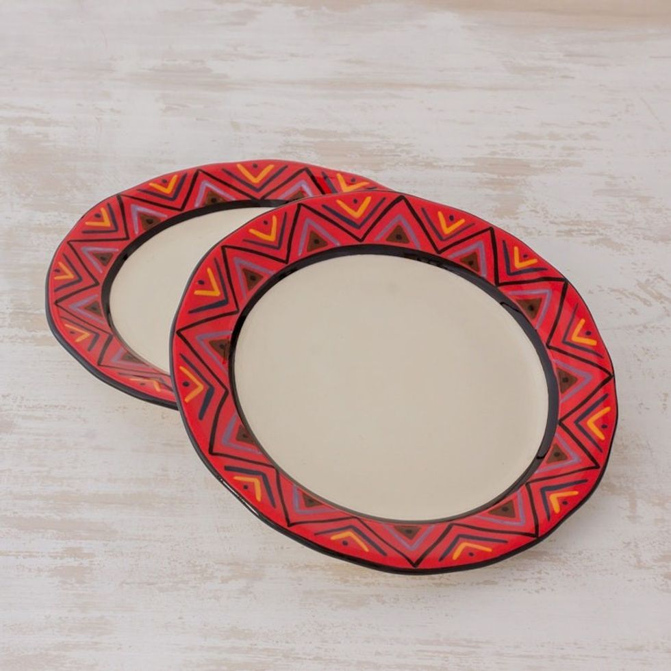 Artisan Crafted Maya Style Luncheon Plates Pair 'Tazumal'