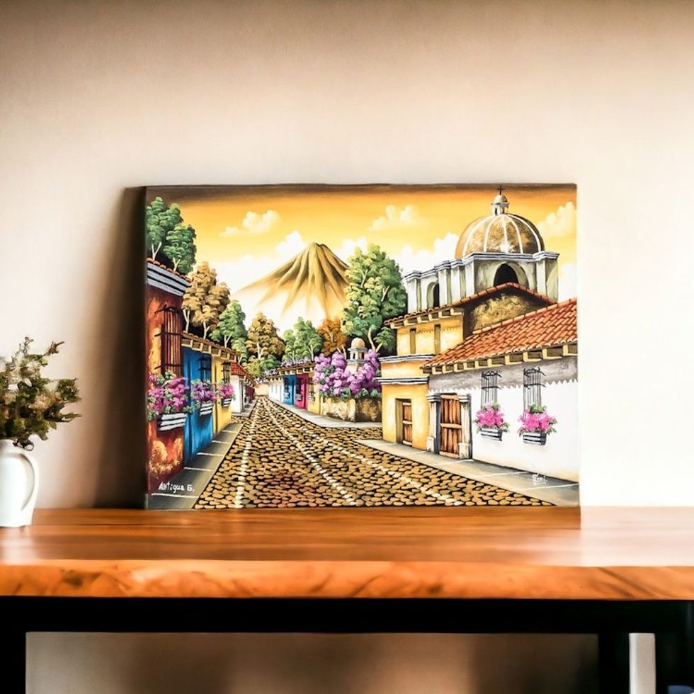 Guatemala Town Painting in Oil on Canvas 'Antigua Guatemala I'