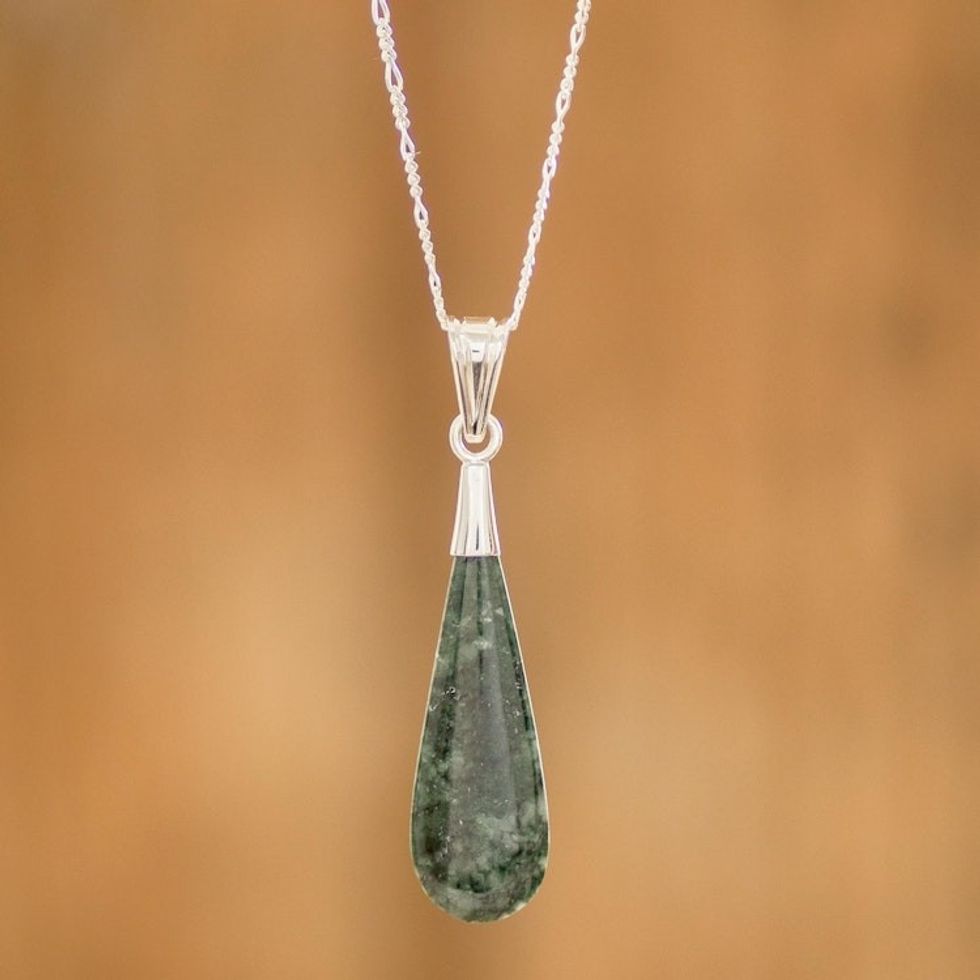 Sterling Silver Pendant Jade Necklace 'Jungle Dewdrop'