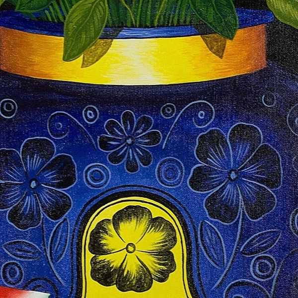 Alternate image for Still Life Painting of Watermelon and Flowers Guatemala Art Flowers and Watermelon
