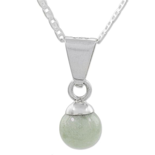 Alternate image for Pale Green Jade Silver Pendant Necklace from Guatemala Mayan Moon