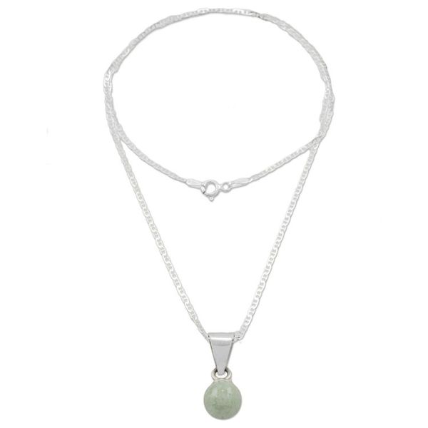 Alternate image for Pale Green Jade Silver Pendant Necklace from Guatemala Mayan Moon