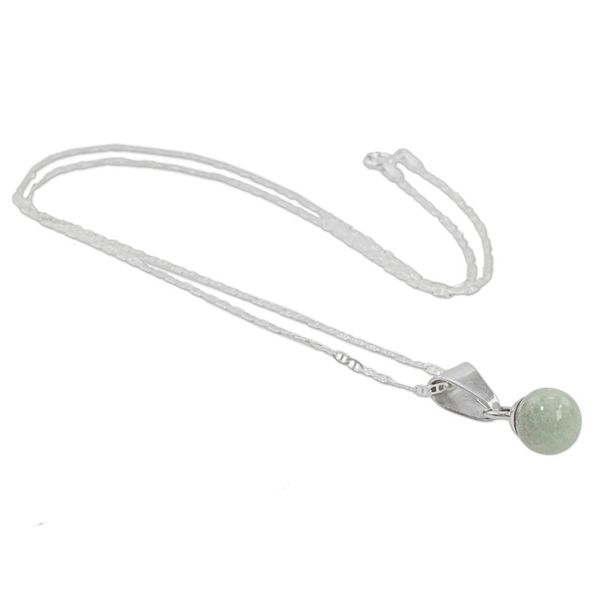Alternate image for Pale Green Jade Silver Pendant Necklace from Guatemala Mayan Moon