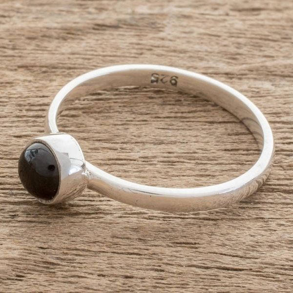 Alternate image for Round Black Jade Solitaire Ring from Guatemala Round Delight