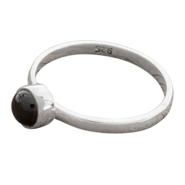 Alternate image for Round Black Jade Solitaire Ring from Guatemala Round Delight