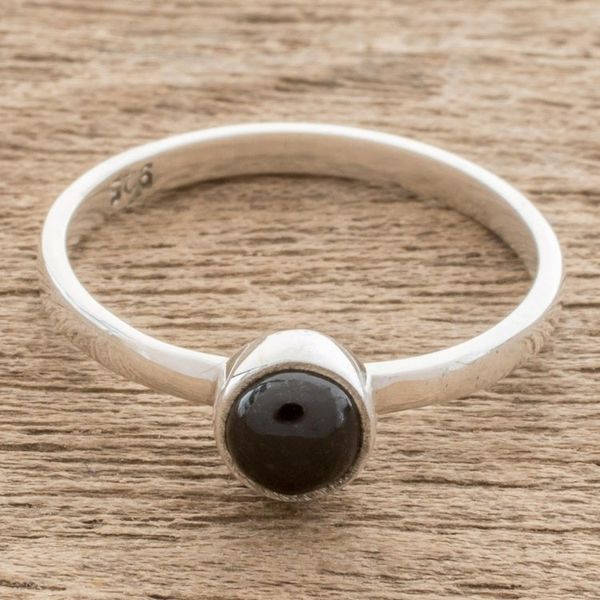 Alternate image for Round Black Jade Solitaire Ring from Guatemala Round Delight