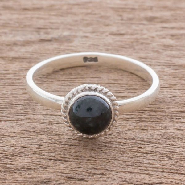 Alternate image for Dark Green Jade Solitaire Ring Crafted in Guatemala Ancient Circle