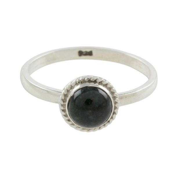 Alternate image for Dark Green Jade Solitaire Ring Crafted in Guatemala Ancient Circle