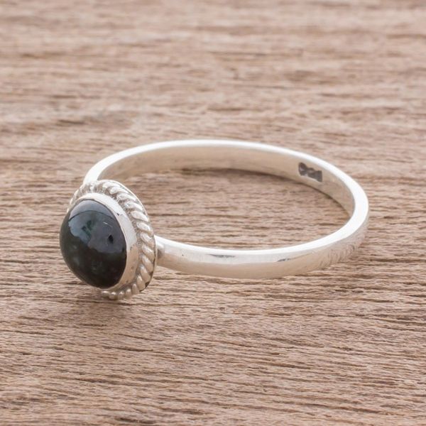 Alternate image for Dark Green Jade Solitaire Ring Crafted in Guatemala Ancient Circle