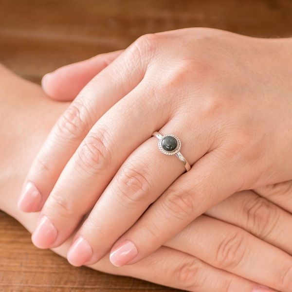 Alternate image for Dark Green Jade Solitaire Ring Crafted in Guatemala Ancient Circle