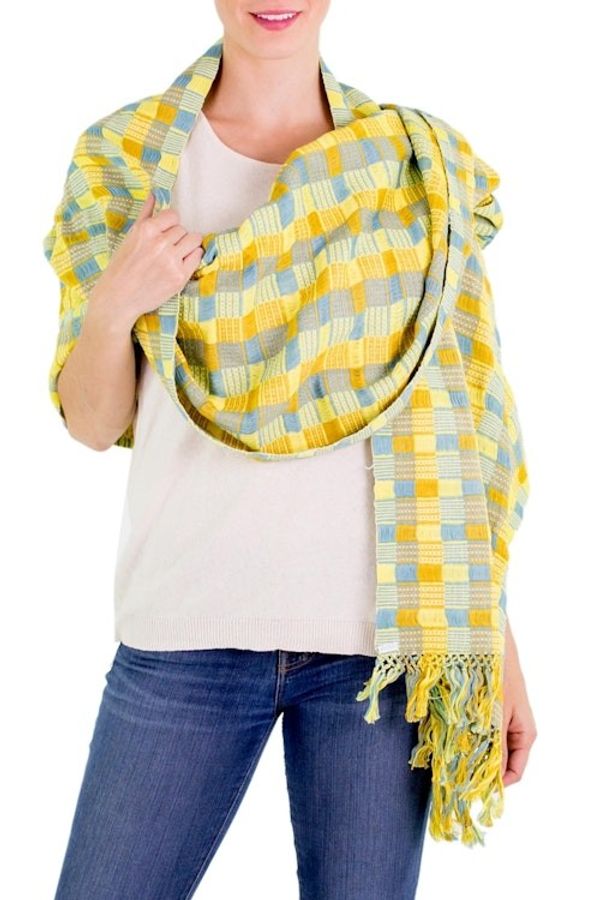 Alternate image for Natural Dyes Cotton Shawl Woven by Hand Guatemala Atitlan Diva