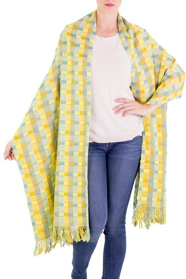Alternate image for Natural Dyes Cotton Shawl Woven by Hand Guatemala Atitlan Diva