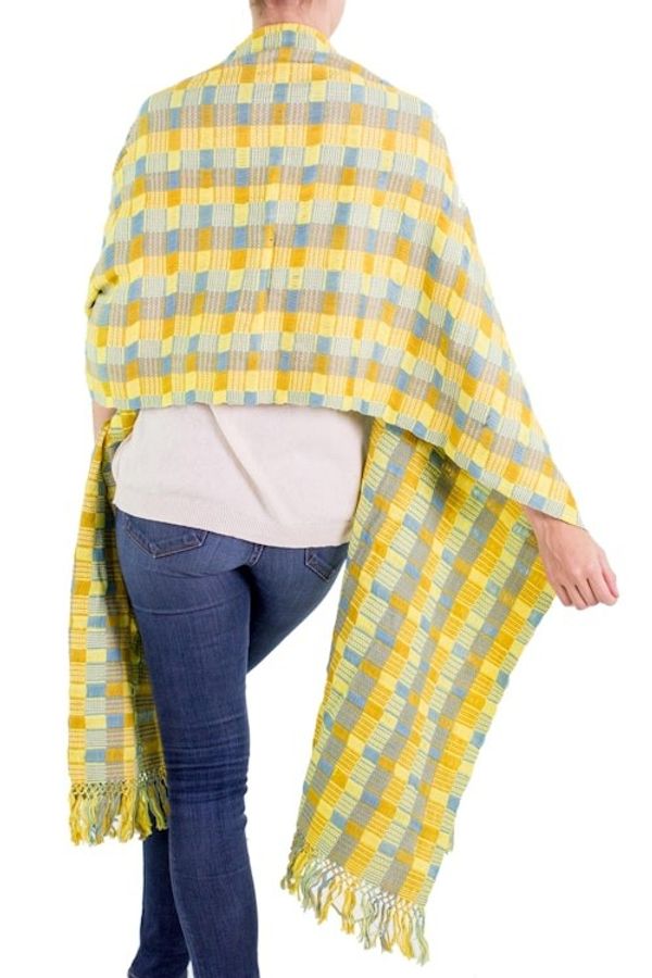 Alternate image for Natural Dyes Cotton Shawl Woven by Hand Guatemala Atitlan Diva