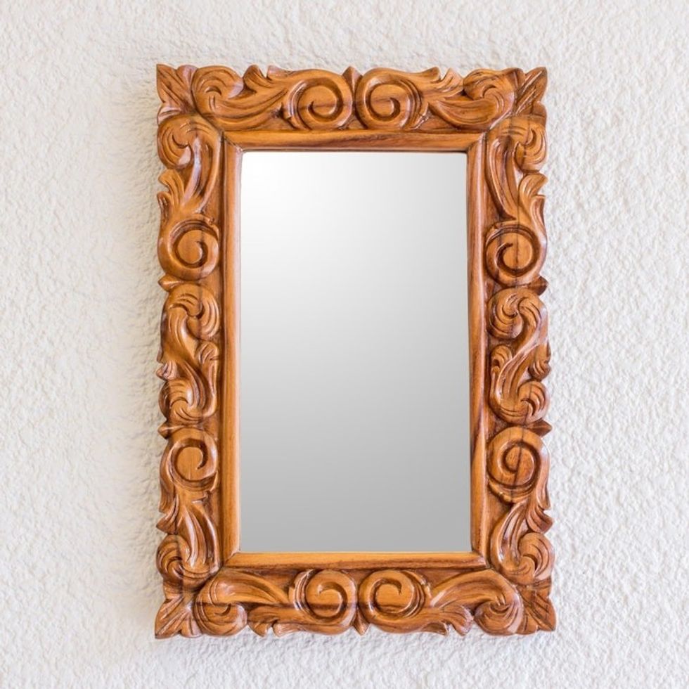 Artisan Crafted Classic Carved Wood Wall Mirror 'Eternal Spring'