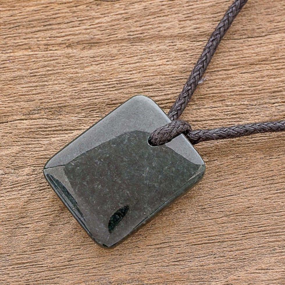 Green Jade Pendant Necklace with Black Cotton Cord 'Dazzling Glory'