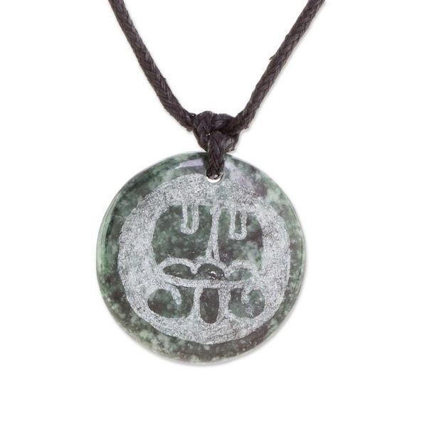 Alternate image for Jade Necklace of Mayan Figure Aqabal from Guatemala Aqabal Medallion