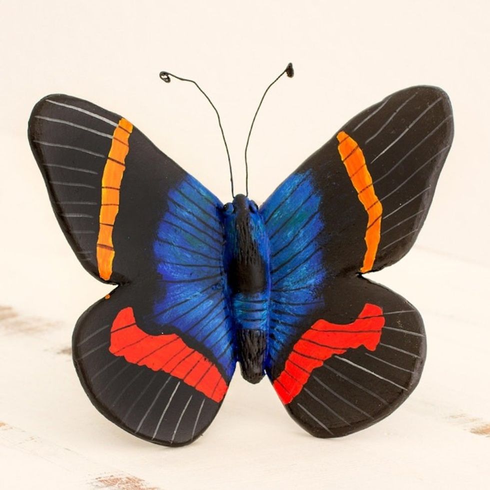 Colorful Handcrafted Ceramic Moth Sculpture from Guatemala 'Paradise Moth'