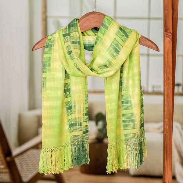 Alternate image for Backstrap Rayon Handmade Scarf in Shades of Green Evergreen