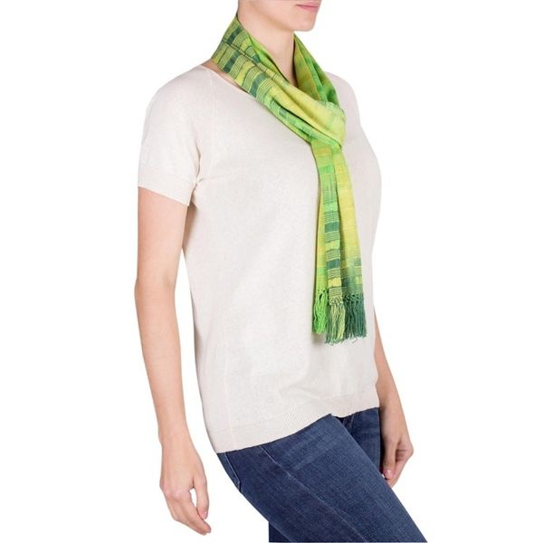 Alternate image for Backstrap Rayon Handmade Scarf in Shades of Green Evergreen