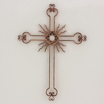 Main image for Iron Wall Decor Antiqued Cross Copper Color from Guatemala Light of the Path in Copper