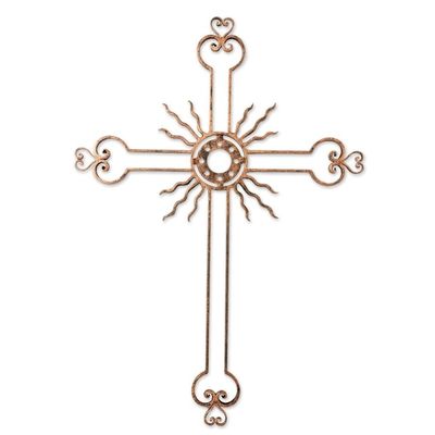 Alternate image for Iron Wall Decor Antiqued Cross Copper Color from Guatemala Light of the Path in Copper
