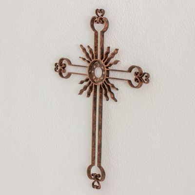 Alternate image for Iron Wall Decor Antiqued Cross Copper Color from Guatemala Light of the Path in Copper