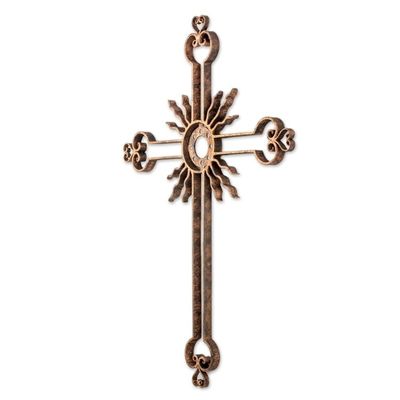 Alternate image for Iron Wall Decor Antiqued Cross Copper Color from Guatemala Light of the Path in Copper