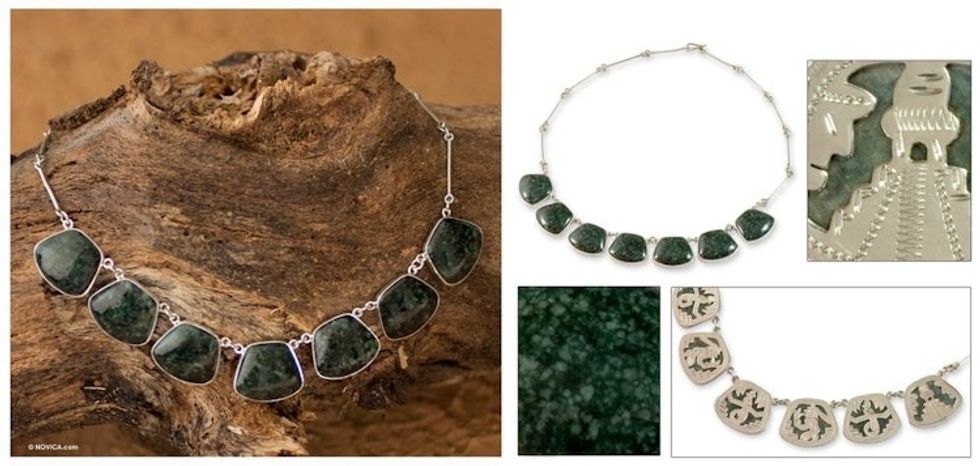 Central American Sterling Silver Jade Necklace 'Maya Legends'