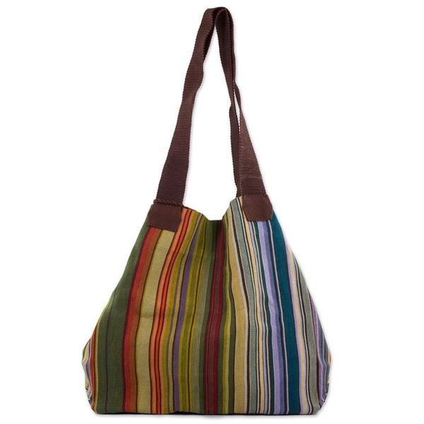 Alternate image for 100 Cotton Handwoven Colorful Striped Tote Handbag Earth and Sky