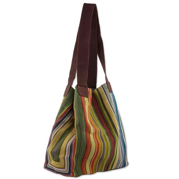 Alternate image for 100 Cotton Handwoven Colorful Striped Tote Handbag Earth and Sky