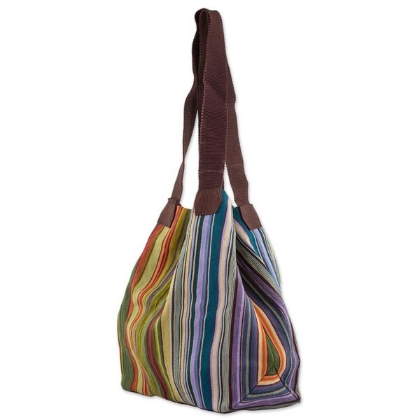 Alternate image for 100 Cotton Handwoven Colorful Striped Tote Handbag Earth and Sky