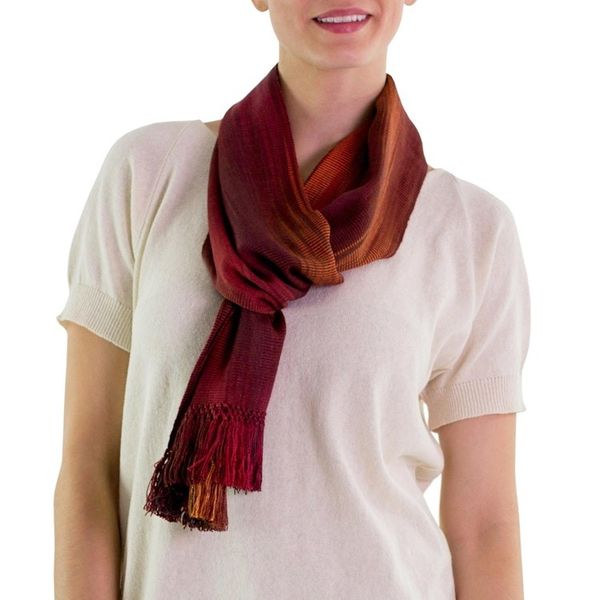 Alternate image for Handcrafted Red Ombre Rayon Scarf Solola Sunset