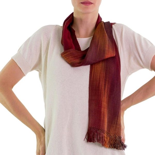 Alternate image for Handcrafted Red Ombre Rayon Scarf Solola Sunset