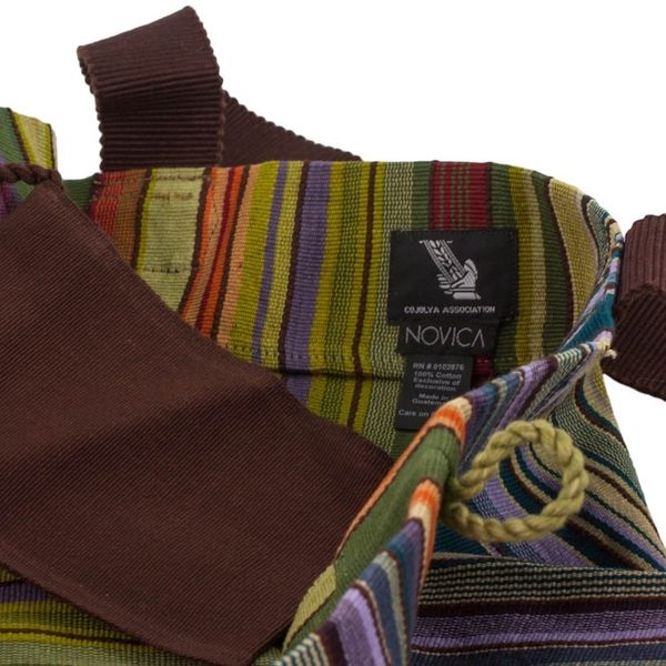 Alternate image for 100 Cotton Handwoven Colorful Striped Tote Handbag Earth and Sky