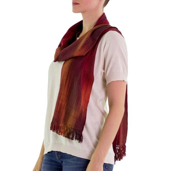 Alternate image for Handcrafted Red Ombre Rayon Scarf Solola Sunset
