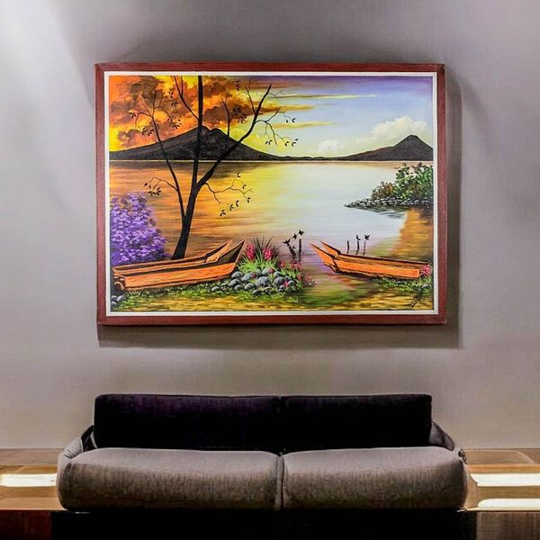 Alternate image for Original Painting of a Lake and Mountains from Guatemala Atitlan Landscape