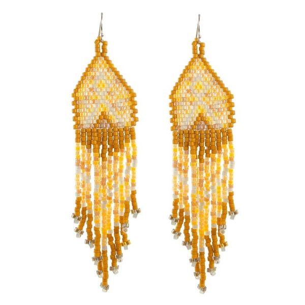 Alternate image for Shades of Yellow Woven Bead Waterfall Earrings Peaks and Valleys in Yellow