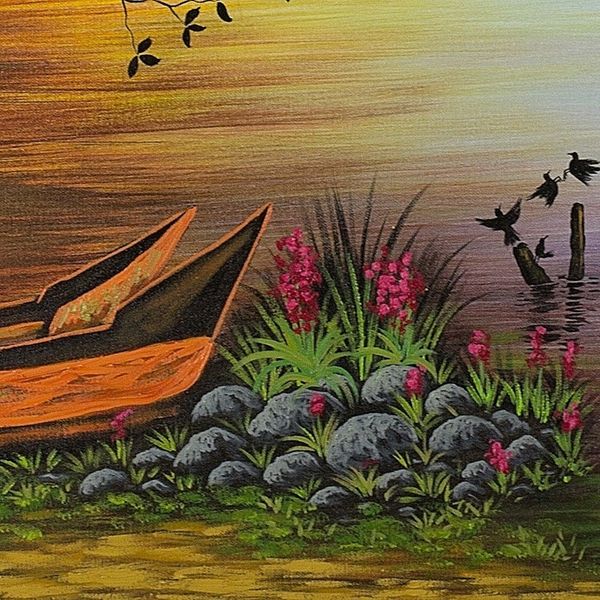 Alternate image for Original Painting of a Lake and Mountains from Guatemala Atitlan Landscape