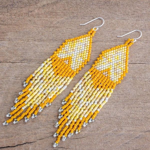 Alternate image for Shades of Yellow Woven Bead Waterfall Earrings Peaks and Valleys in Yellow