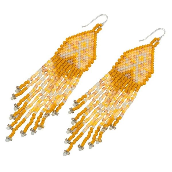 Alternate image for Shades of Yellow Woven Bead Waterfall Earrings Peaks and Valleys in Yellow