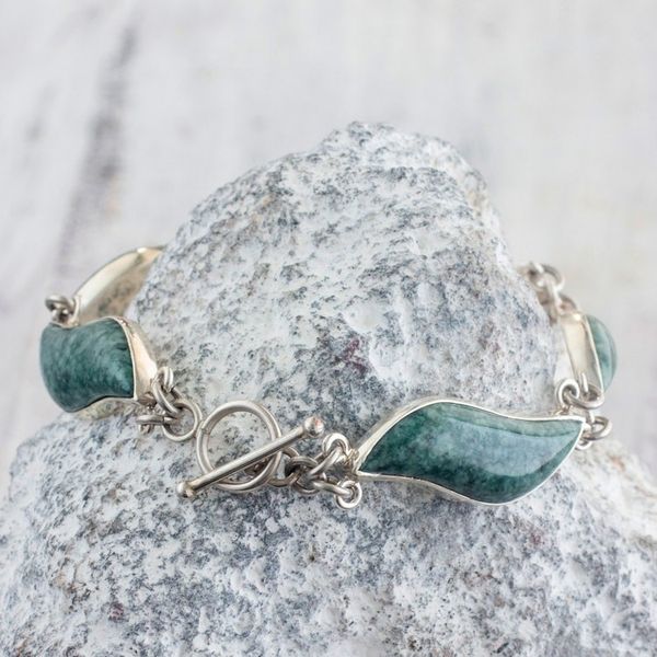 Alternate image for Handmade Sterling Silver Bracelet with Green Maya Jade Leaves in the Breeze
