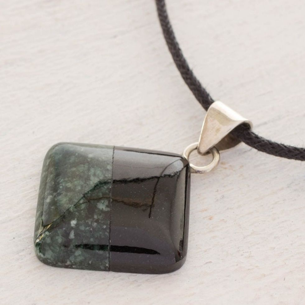 Cotton and Jade Pendant Necklace from Central America 'Duality'
