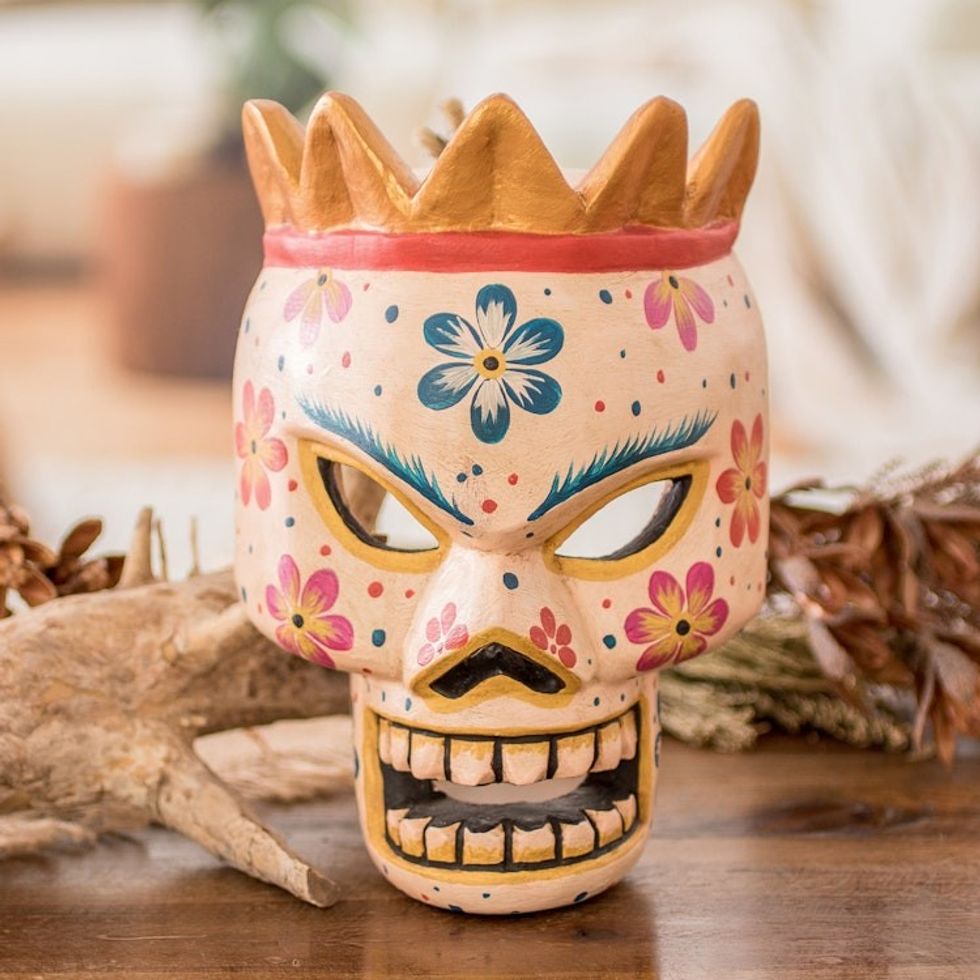 Guatemalan Day of the Dead Skeleton Pinewood Mask 'Skeleton King'