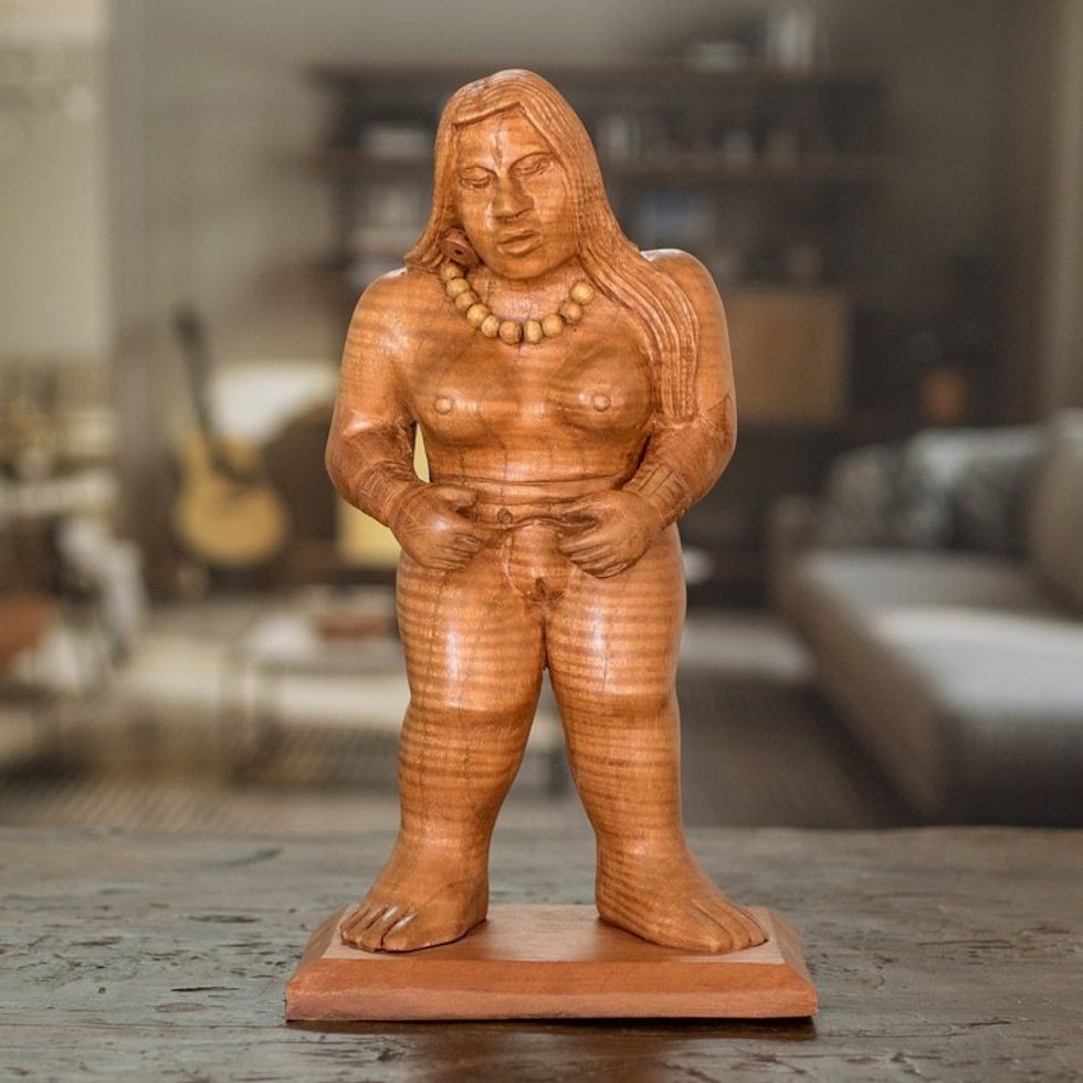 Hand-Carved Cedar Wood Mayan Sculpture from Guatemala 'Mayan Goddess'