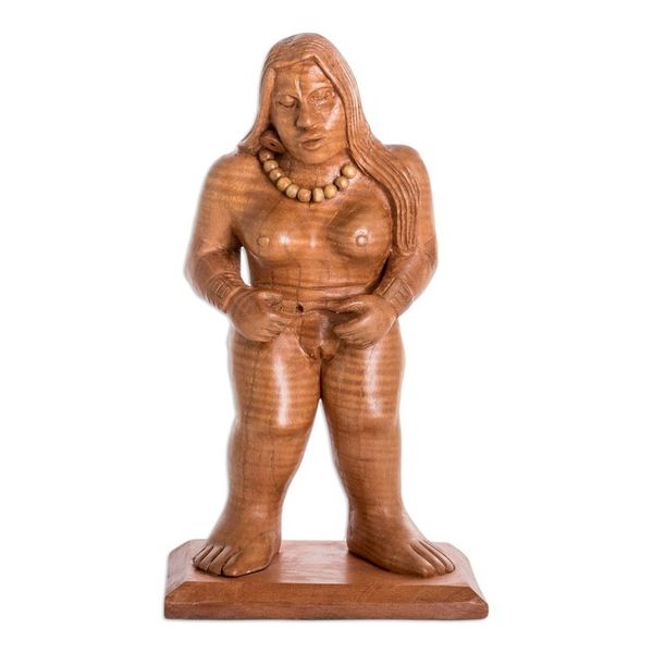 Alternate image for Hand-Carved Cedar Wood Mayan Sculpture from Guatemala Mayan Goddess