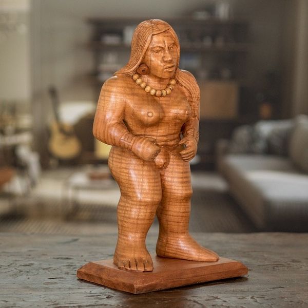 Alternate image for Hand-Carved Cedar Wood Mayan Sculpture from Guatemala Mayan Goddess