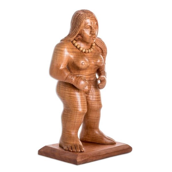 Alternate image for Hand-Carved Cedar Wood Mayan Sculpture from Guatemala Mayan Goddess