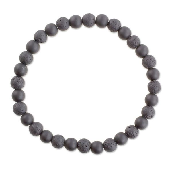 Alternate image for Guatemalan Black Onyx and Lava Stone Beaded Stretch Bracelet Dark Earth