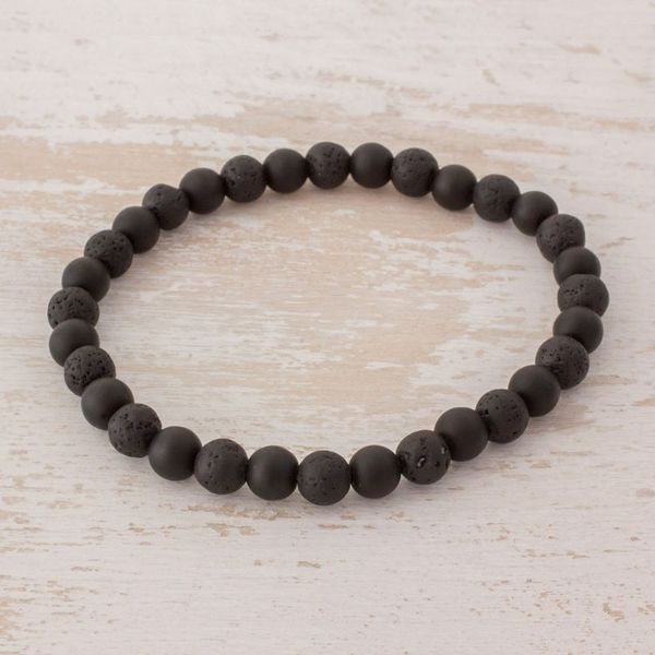 Alternate image for Guatemalan Black Onyx and Lava Stone Beaded Stretch Bracelet Dark Earth
